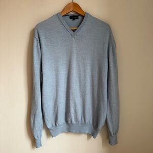 Mario Gilberti Made in Italy 100% Extrafine Wool Size L Blue V-Neck Sweater
